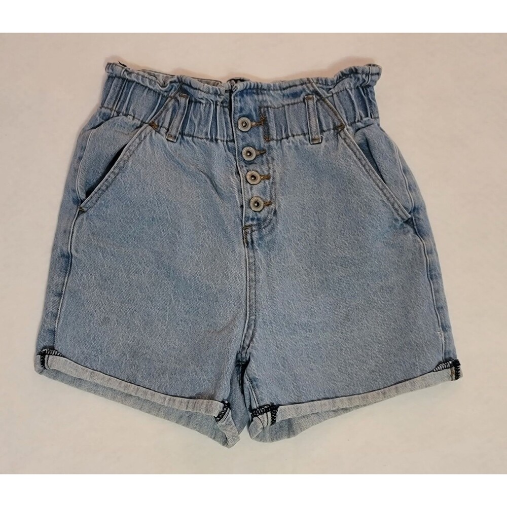 S.O.N.G. High-Rise Paperbag Waist Denim Shorts Light Wash Button Fly Size S